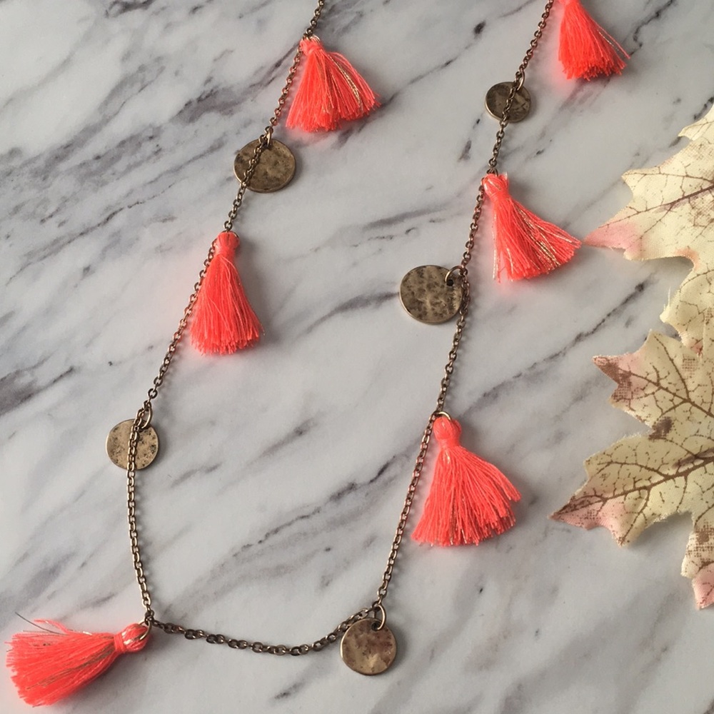 Elegant Coral Tassel Necklace